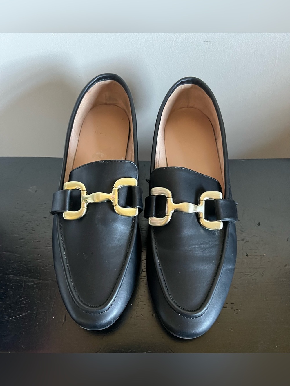 A New Day Carolyn Loafers gold horsebit buckle black shoes women’s size 8.5